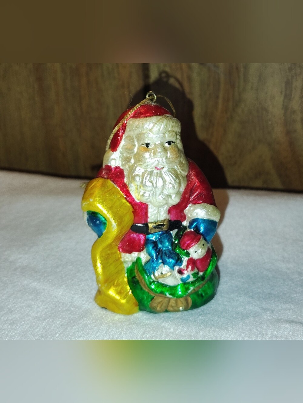 Vintage hand-painted blown glass Santa Claus Christmas ornament